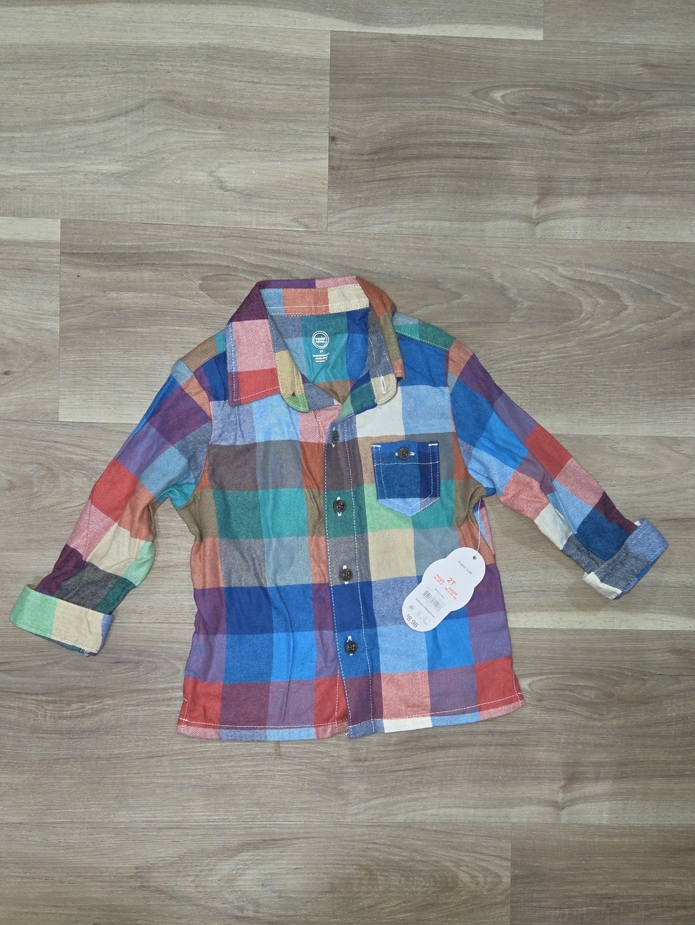 •Wonder Nation• Toddler Boys Multicolor Plaid Button Down Top